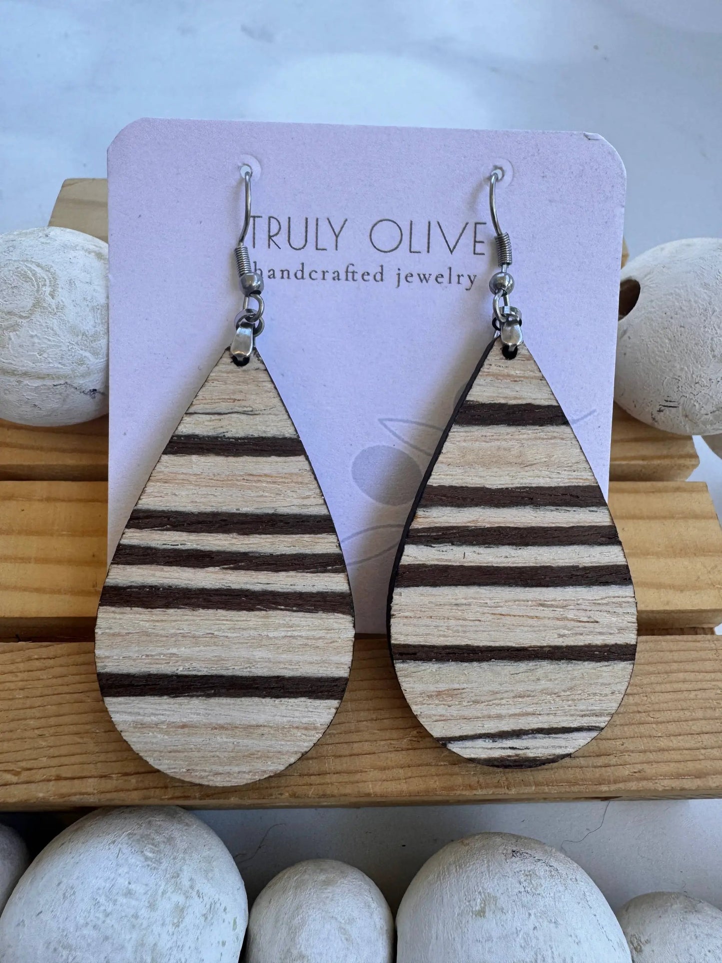 Truly Olive Natural Exotic Brazilian Oak Cafe Collection Wood Earrings - Earrings Hoop Earrings