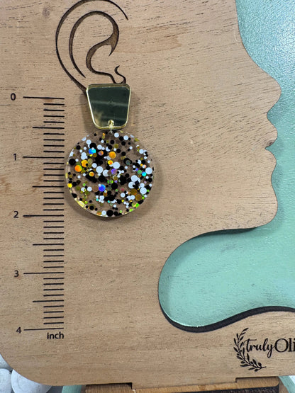 Truly Olive Tiered Circle Gold Black White Acrylic Christmas Earrings - Earrings Stud/Post Earrings