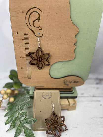 Truly Olive Introducing Lightweight Wood Earrings in a Large Star Shape - Earrings Dangle Earrings
