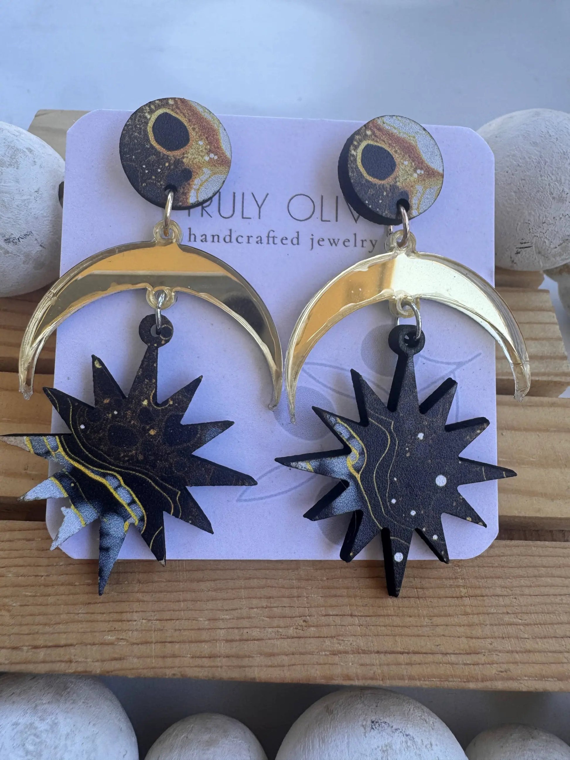 Truly Olive Elegant of Moon and Stars Dangle Earrings - Earrings Dangle Earrings