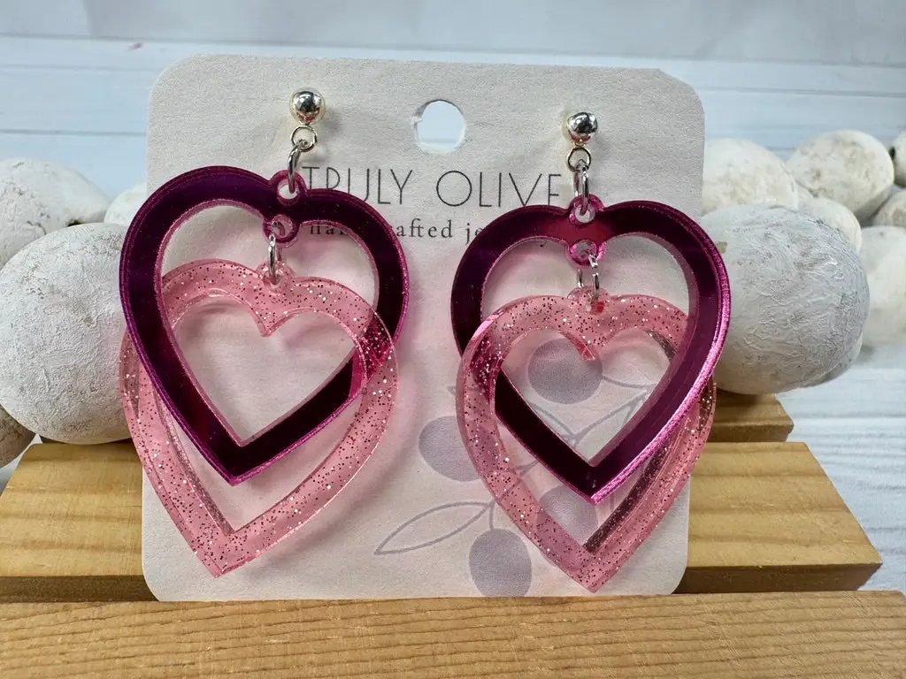Trulyolive Connected Pink Double Heart Earrings - Earrings
