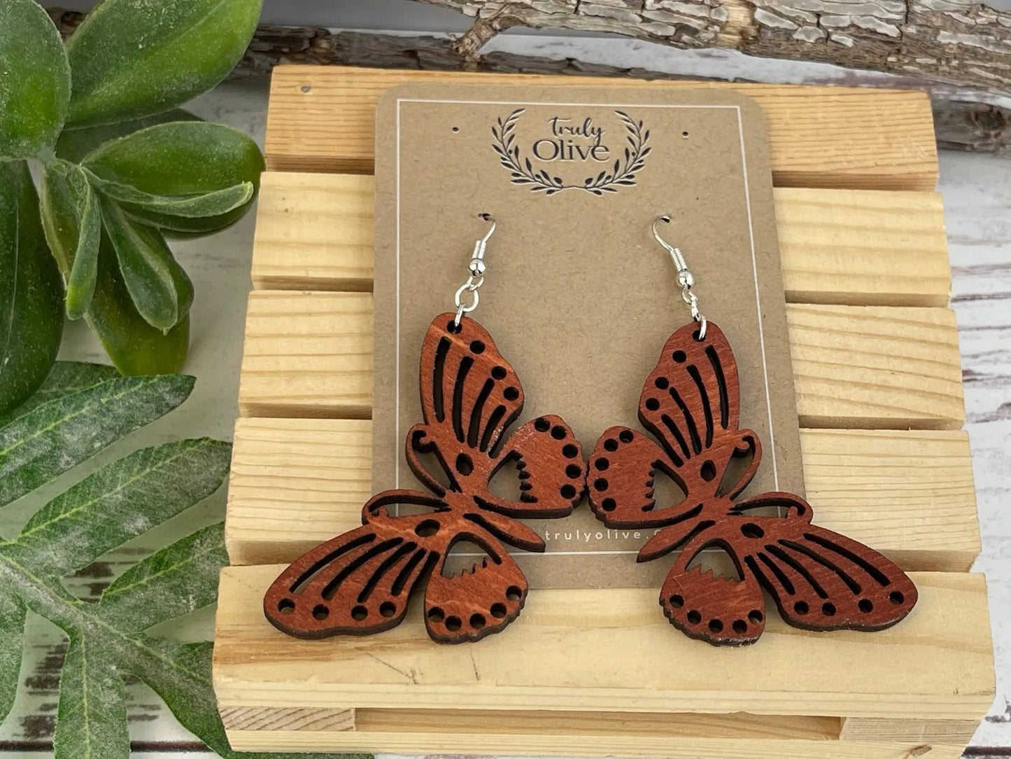 Truly Olive Perfect Wooden Butterfly Lightweight Earrings - Earrings Dangle Earrings