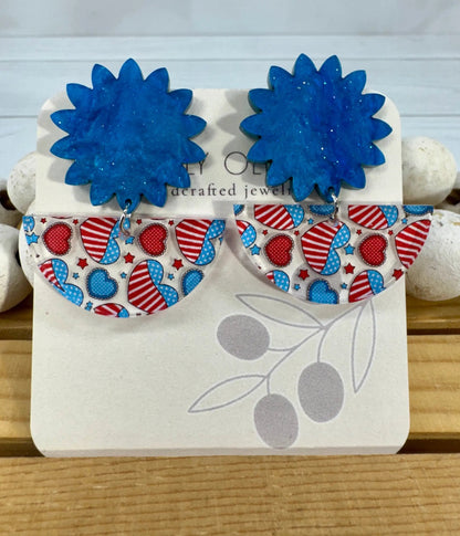 Truly Olive Patriotic Hearts Red White and Blue - Earrings Dangle Earrings