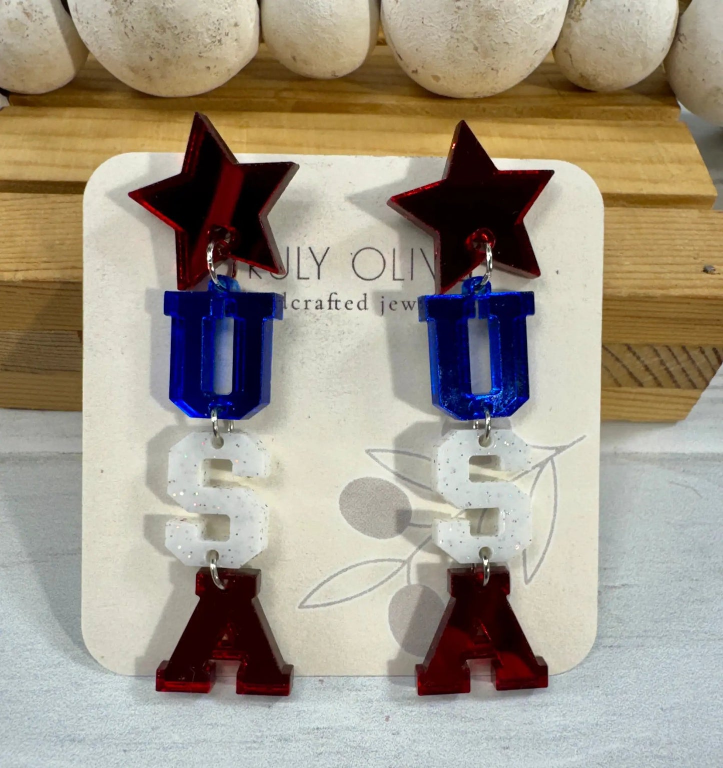 Truly Olive Patriotic Lettered USA Earring Dangles - Earrings Dangle Earrings