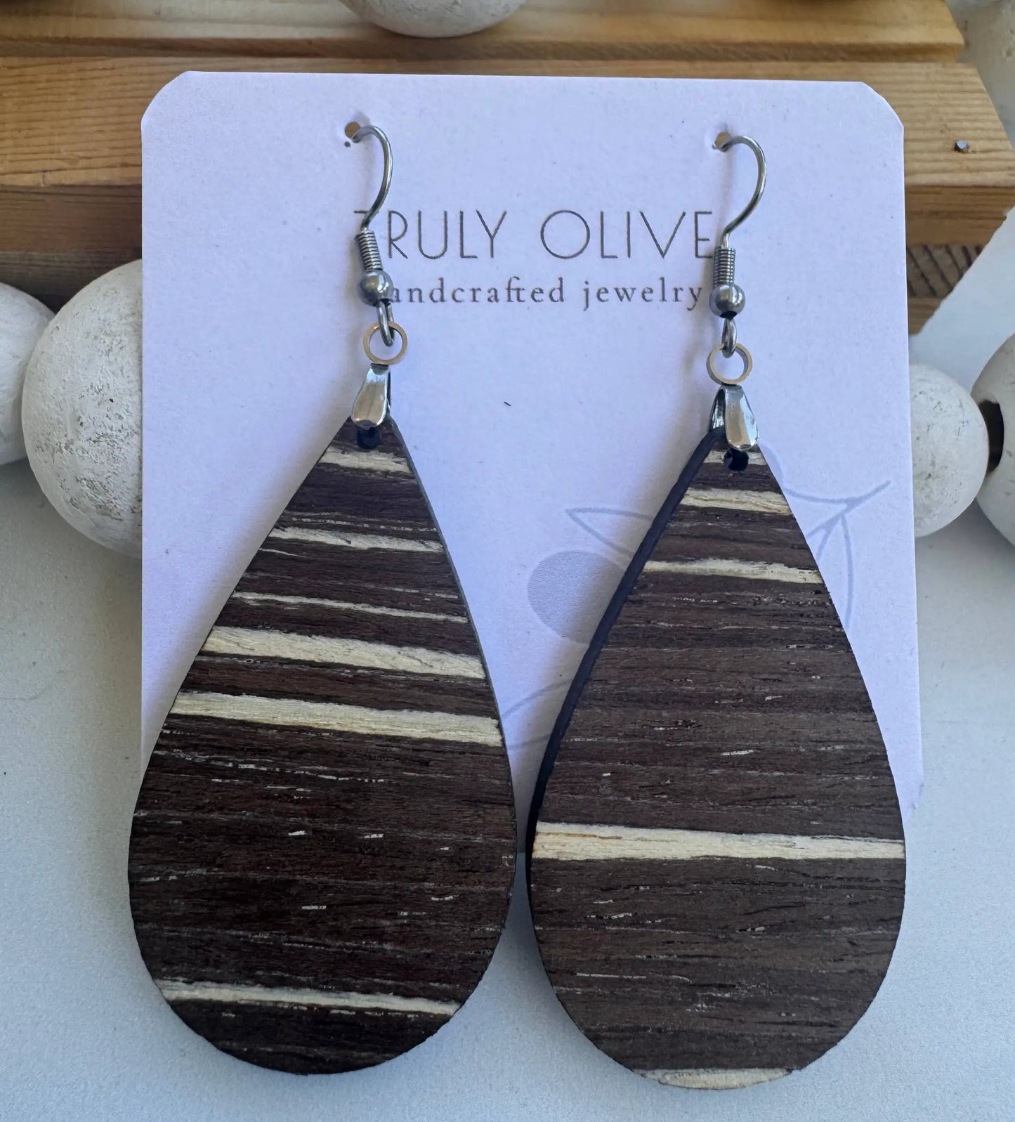 Truly Olive Dark Mocha Exotic Cafe Collection Wood Earrings - Earrings Dangle Earrings