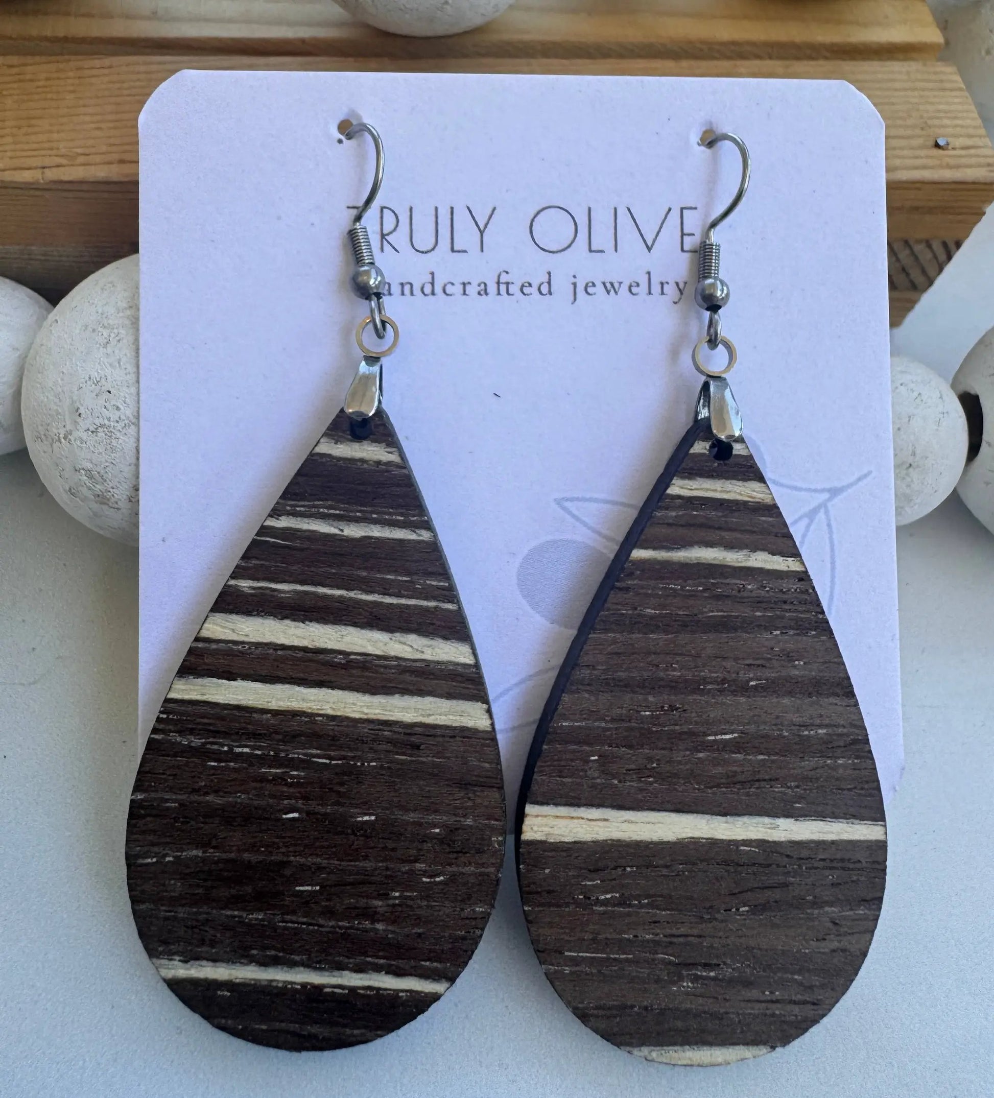 Truly Olive Dark Mocha Exotic Cafe Collection Wood Earrings - Earrings Dangle Earrings