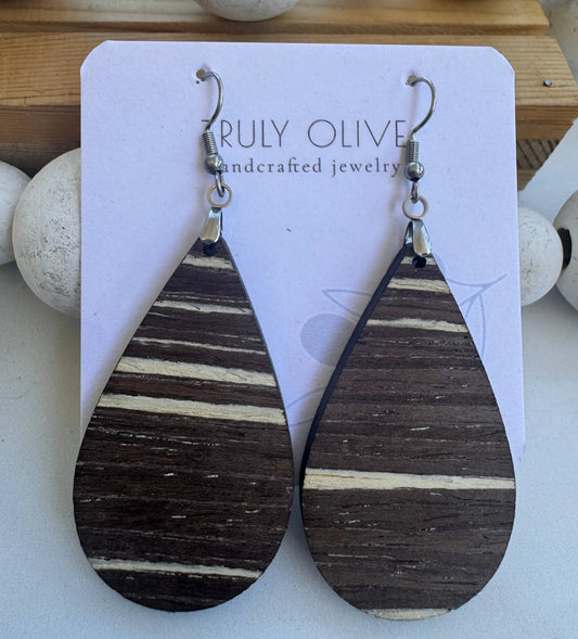 Truly Olive Dark Mocha Exotic Cafe Collection Wood Earrings - Earrings Dangle Earrings