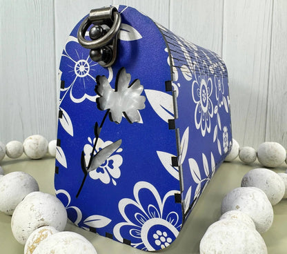 Truly Olive Cobalt Blue Flower Pattern Wood Handbag Clutch Purse - Clutch Bags Clutch Bag - Women's