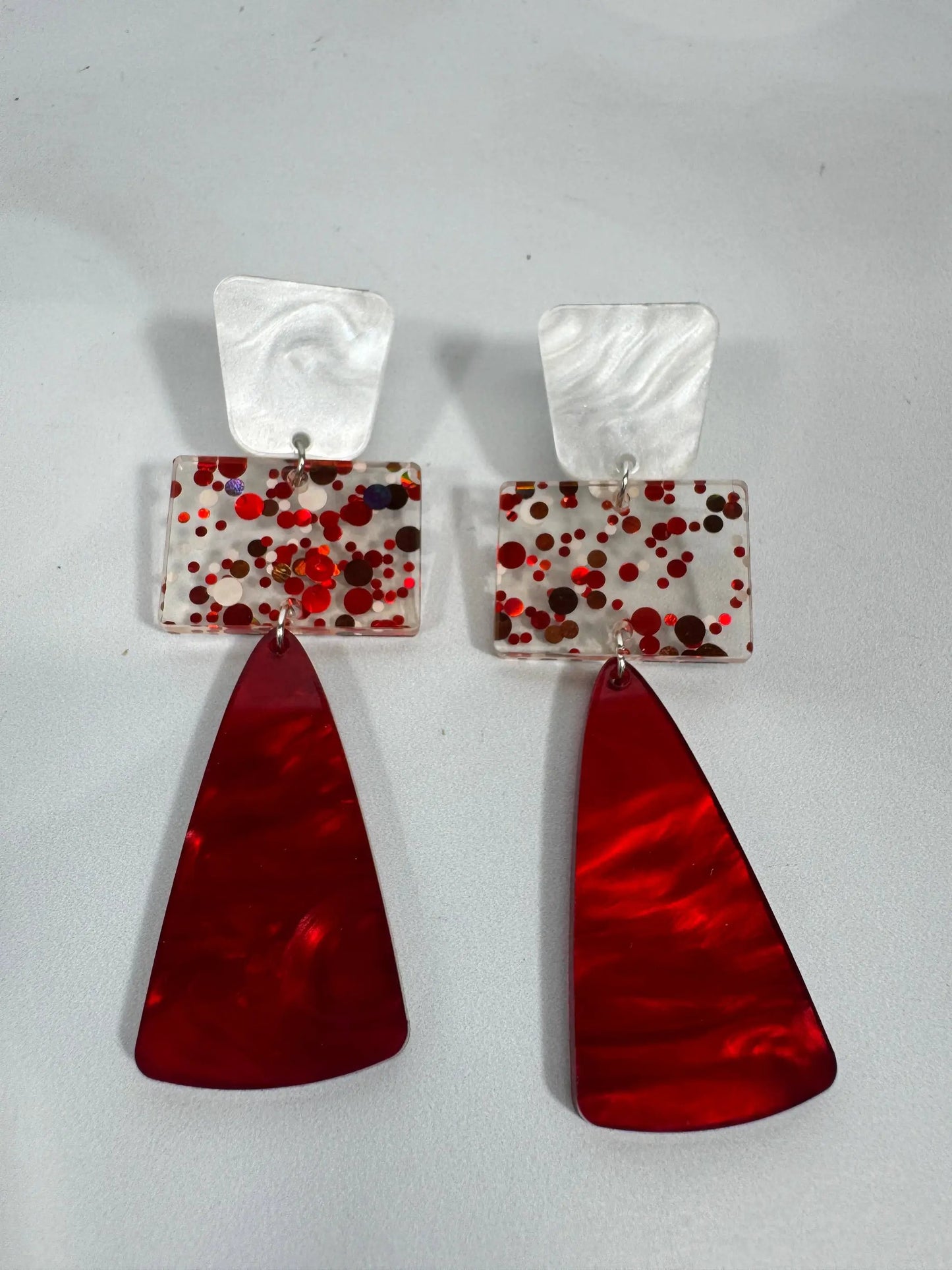 Truly Olive Red and White Long Dangle Holiday Earrings - Earrings Dangle Earrings