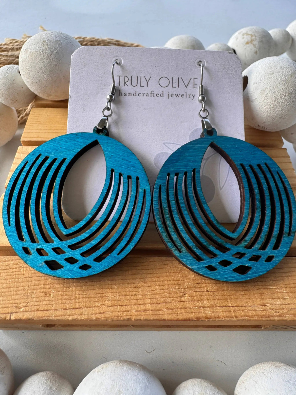 Truly Olive Circle Wooden Lightweight Earrings - Earrings Dangle Earrings
