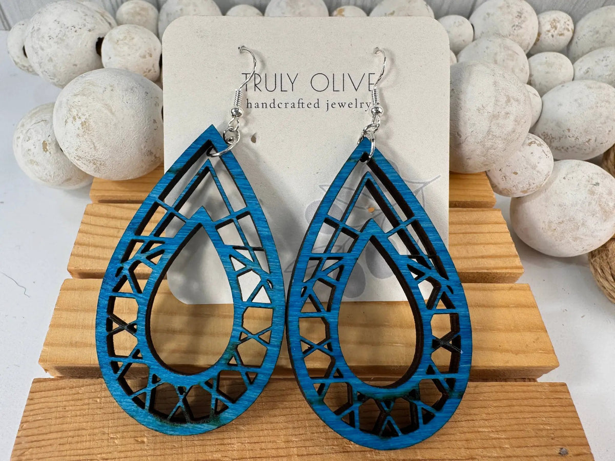Truly Olive Rustic Wood Earrings - Earrings Dangle Earrings