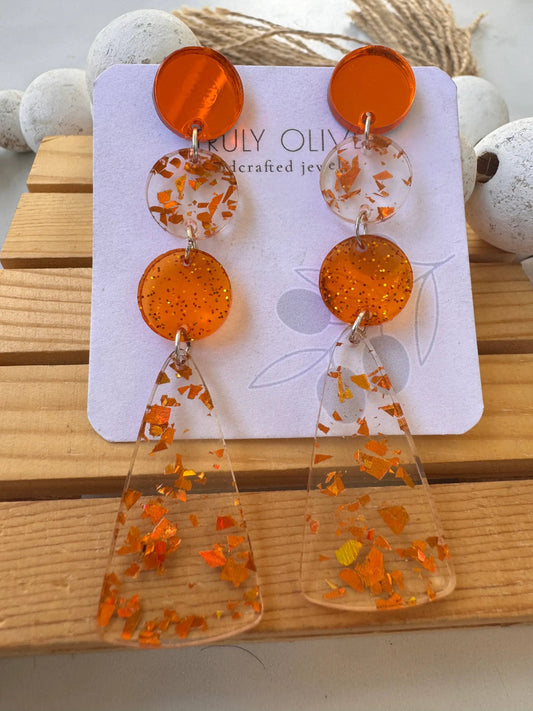 Truly Olive Orange Confetti and Orange Glitter Acrylic Dangle Earrings - Earrings Dangle Earrings