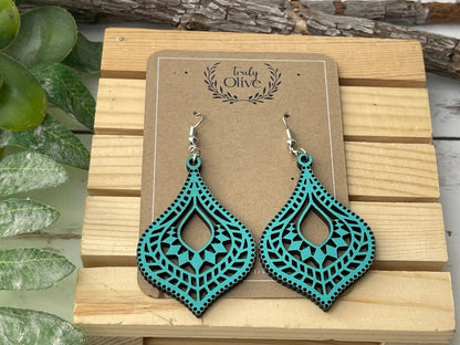 Truly Olive Hourglass Shape Wooden Boho Earrings - Earrings Dangle Earrings