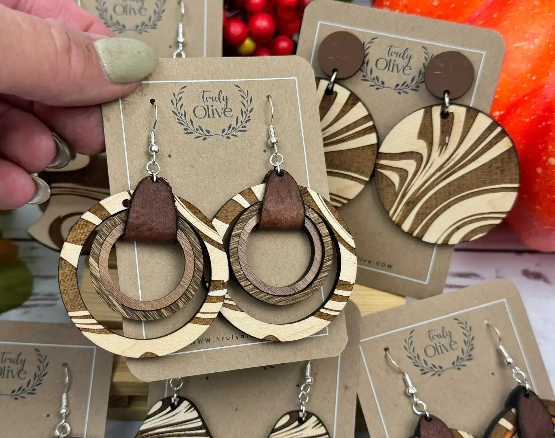 Truly Olive Wood Nested Hoop Earrings - Earrings Dangle Earrings
