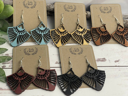 Truly Olive Bohemian Wood Mandala Earrings - Earrings Dangle Earrings