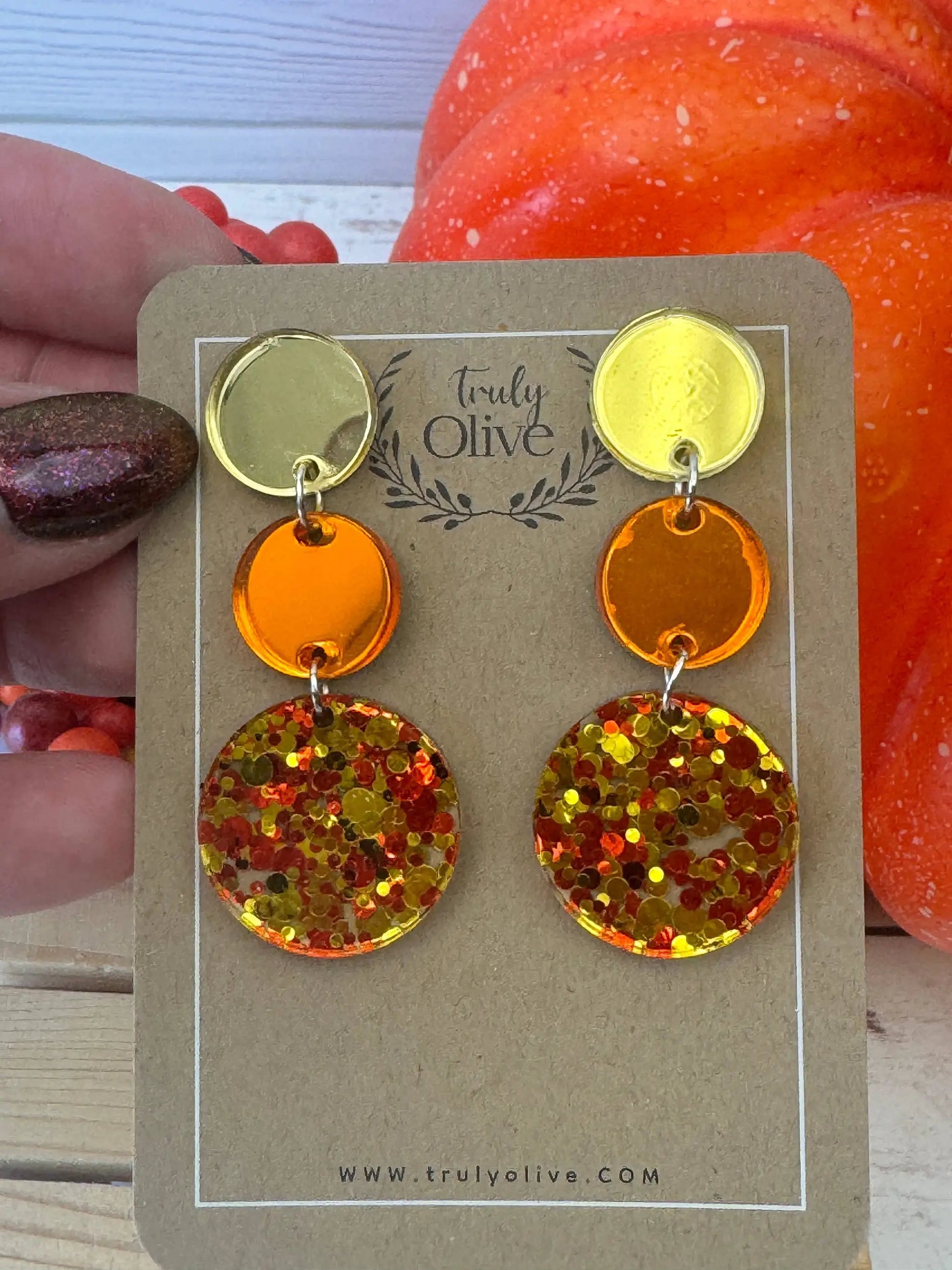 Truly Olive Dazzling Orange and Sparkly Fall Dangle Earrings - Earrings Dangle Earrings