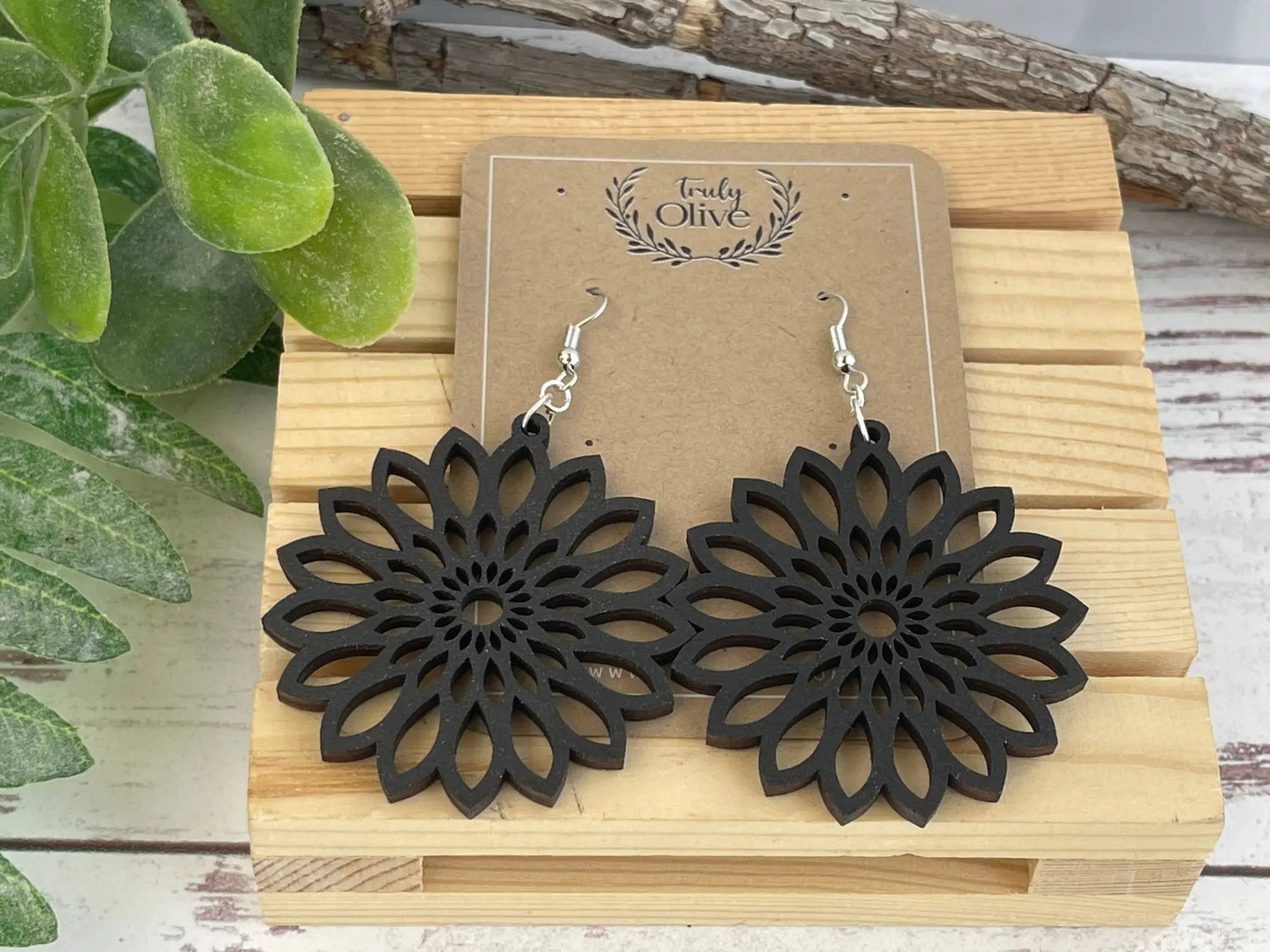 Truly Olive Bohemian Wood Earrings - Earrings Dangle Earrings