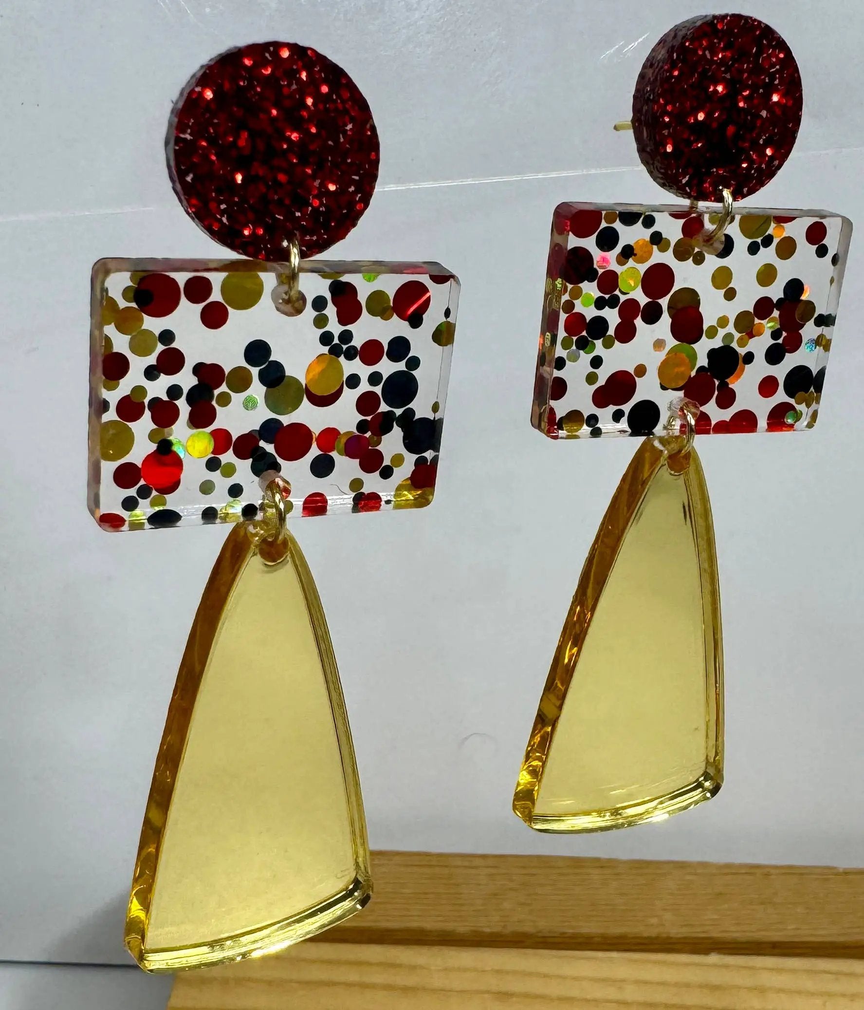 Truly Olive Gorgeous Red and Gold Long Christmas Holiday Earrings - Earrings Dangle Earrings