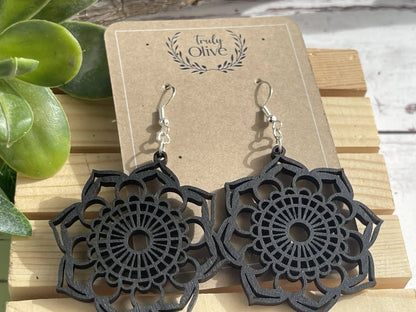 Truly Olive Introducing the Exquisite Lightweight Wood Mandala Earrings - Earrings Dangle Earrings