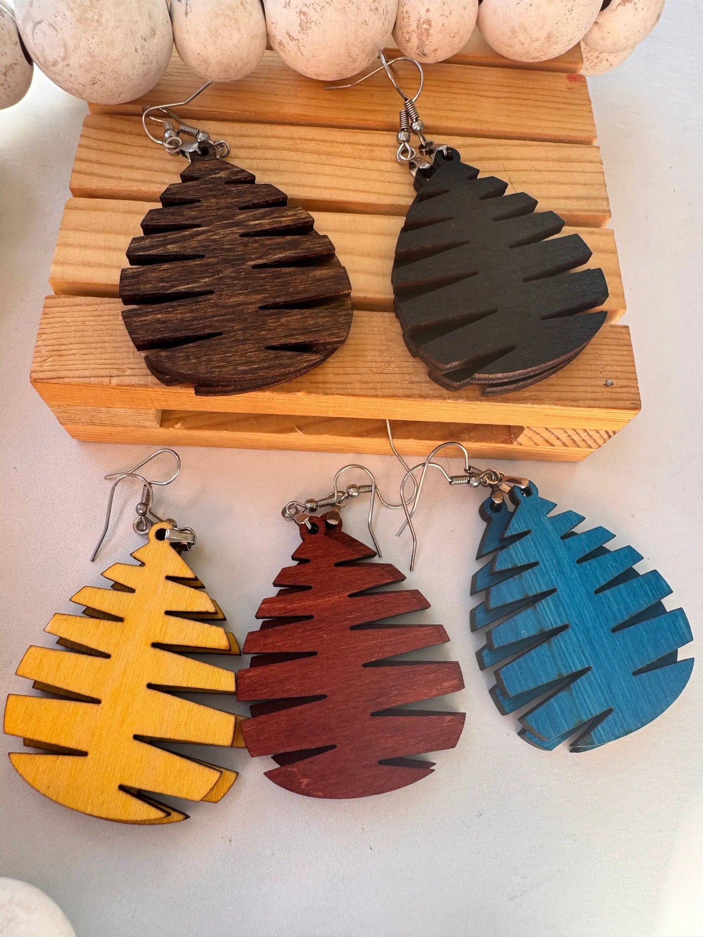 Truly Olive Wood Mandala Tree Shape - Earrings Dangle Earrings
