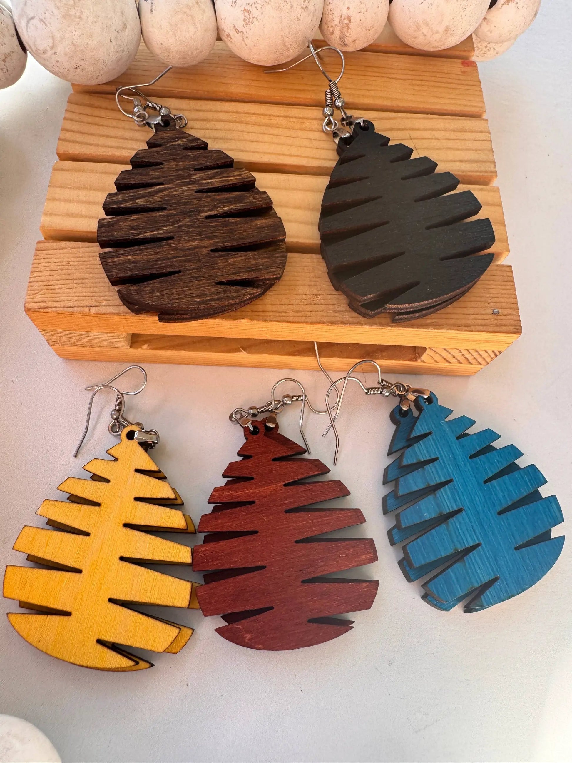 Truly Olive Wood Mandala Tree Shape - Earrings Dangle Earrings