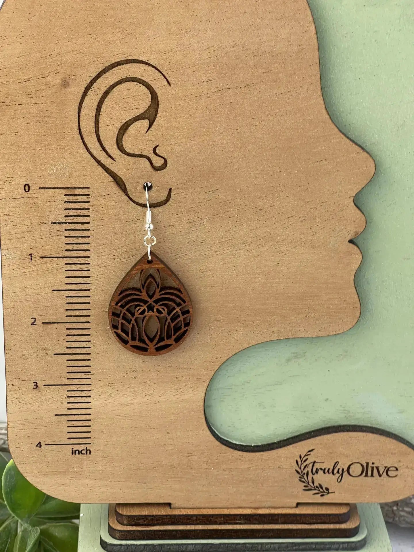 Truly Olive Small Mandala Wood Earrings - Earrings Dangle Earrings