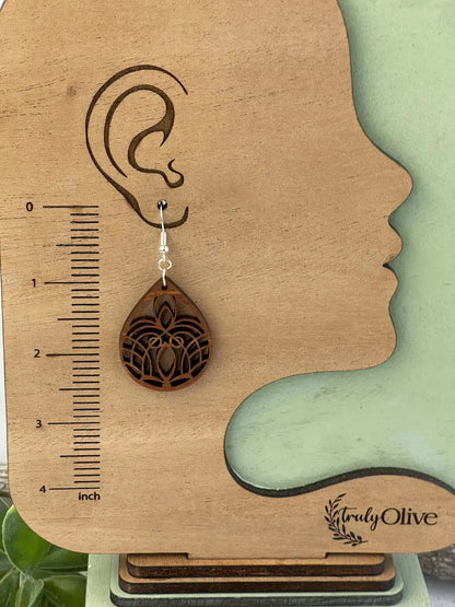 Truly Olive Small Mandala Wood Earrings - Earrings Dangle Earrings
