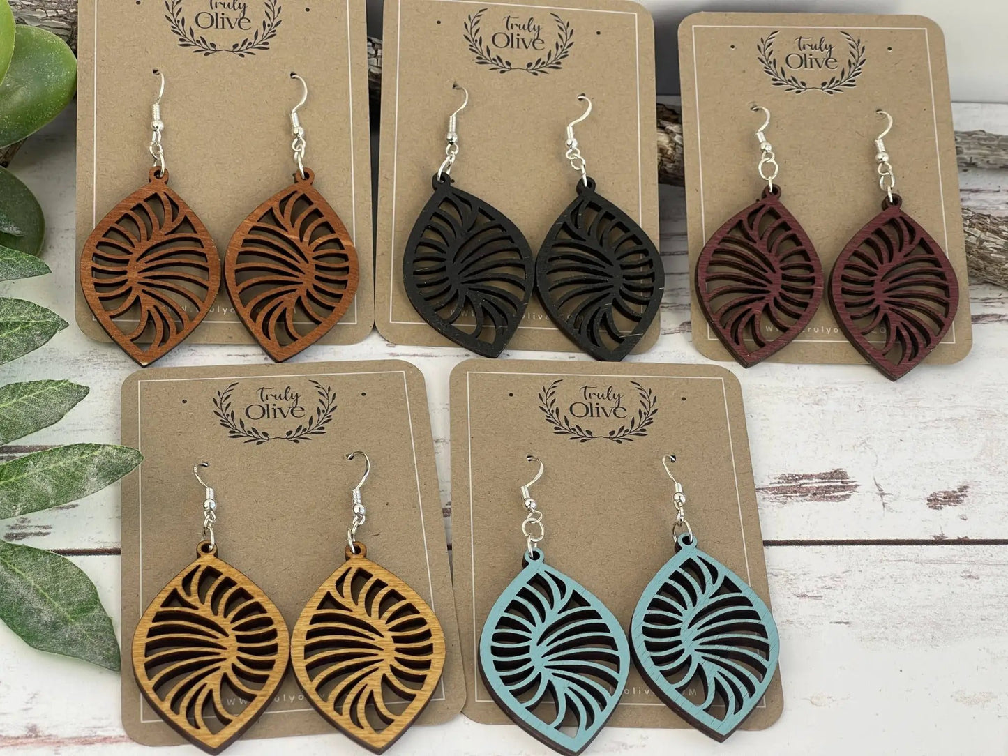 Truly Olive Stylish Geometric Wood Earrings - Earrings Dangle Earrings