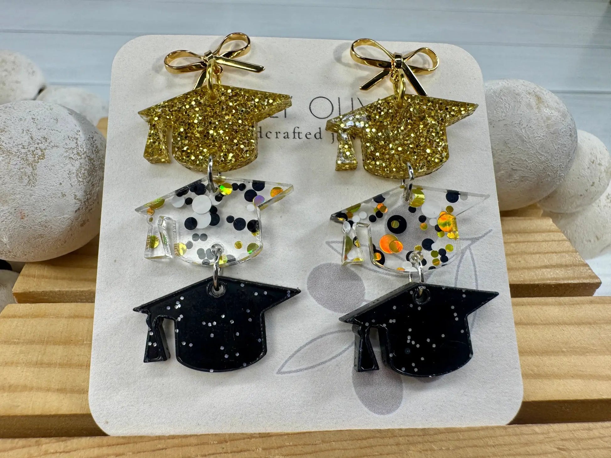 Trulyolive Gold and Black Graduation Cap Earring Dangles - Earrings Dangle Earrings