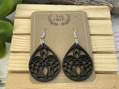 Truly Olive Small Mandala Wood Earrings - Earrings Dangle Earrings