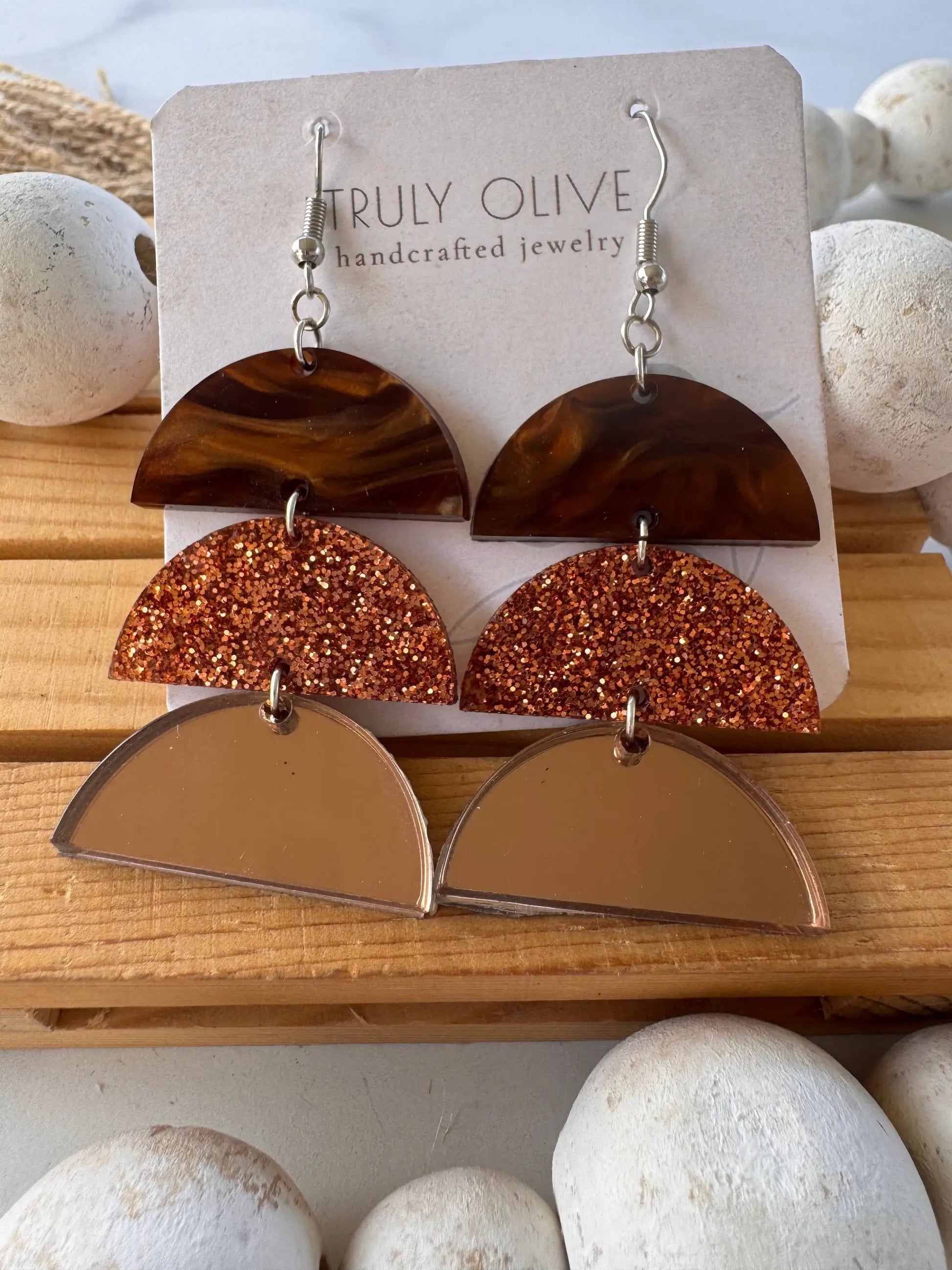 Truly Olive Gorgeous Brown and Rose Gold Dangle Earrings - Earrings Dangle Earrings