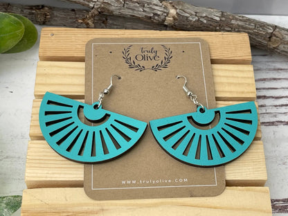 Truly Olive Fan Shape Wood Earrings - Earrings Dangle Earrings