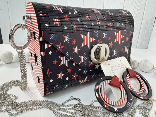 Truly Olive Patriotic-Themed Handbag with Bold Flag-Inspired Pattern For Festivals. - Clutch Bags Clutch Bag - Women's