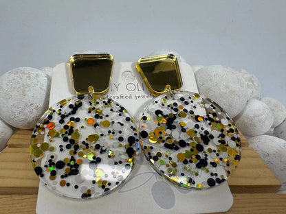 Truly Olive Tiered Circle Gold Black White Acrylic Christmas Earrings - Earrings Stud/Post Earrings