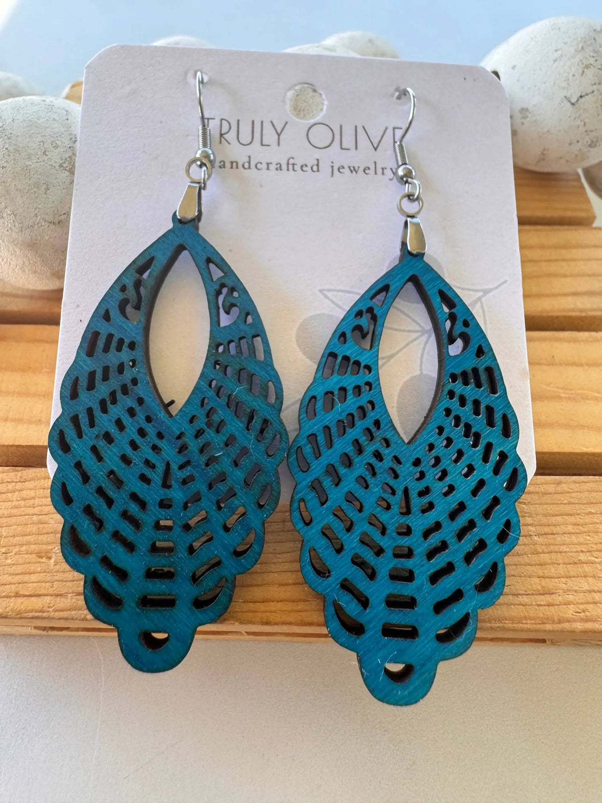 Truly Olive Classic Elegant of Oval Shaped Wood Earrings - Earrings Dangle Earrings