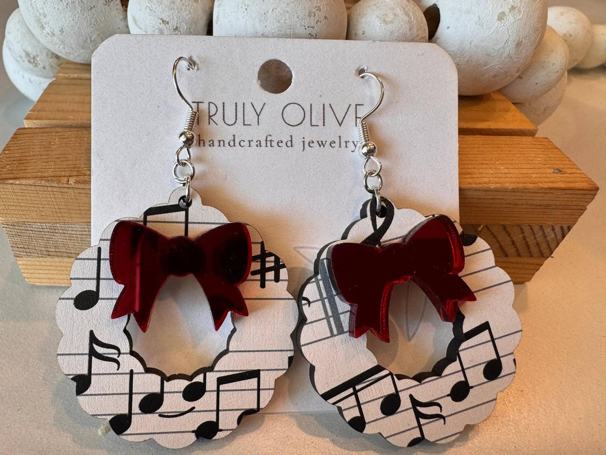 Truly Olive Music Notes Christmas Wreath Earrings - Earrings Dangle Earrings