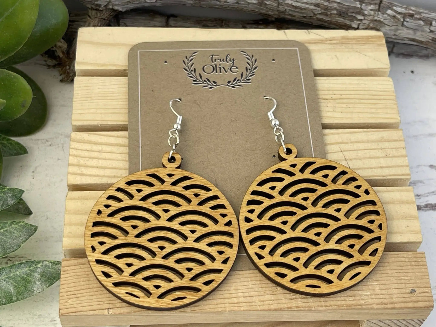 Truly Olive Discover the Elegance of Japanese Wood Hoop Earrings - Earrings Dangle Earrings