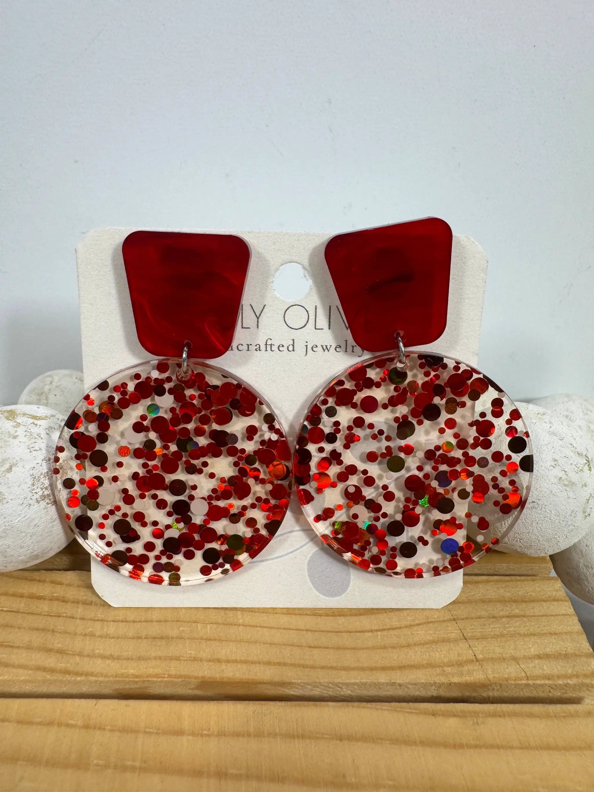 Truly Olive Red Confetti Tiered Circle Earrings - Earrings Dangle Earrings