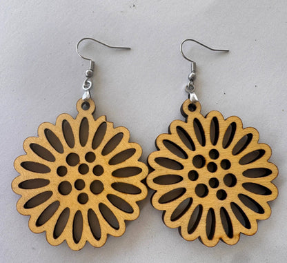 Truly Olive Flower Shape Wooden Lightweight Earrings - Earrings Dangle Earrings