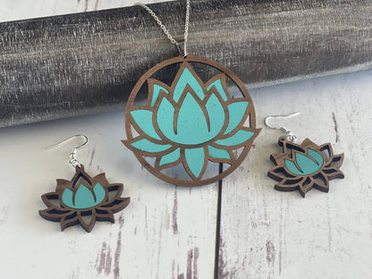 Truly Olive Exquisite Lotus Flower Necklace and Earrings Set - Jewelry Sets Jewelry Set