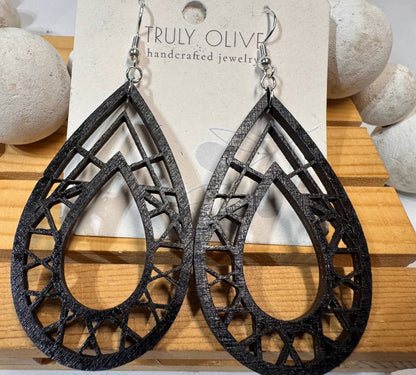 Truly Olive Rustic Wood Earrings - Earrings Dangle Earrings