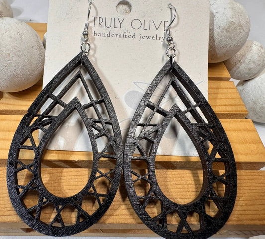 Truly Olive Rustic Wood Earrings - Earrings Dangle Earrings