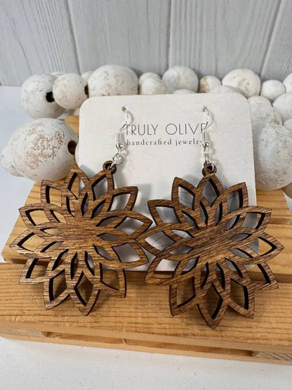Truly Olive Boho Wooden Earrings - Earrings Dangle Earrings