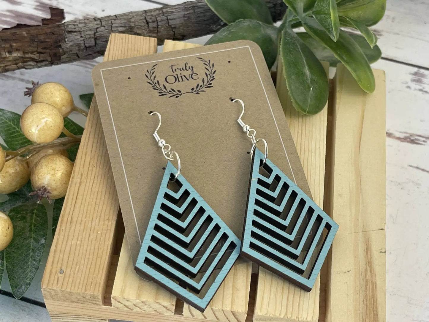 Truly Olive Triangle Wood Earrings Exquisite Unique Accessories - Earrings Dangle Earrings