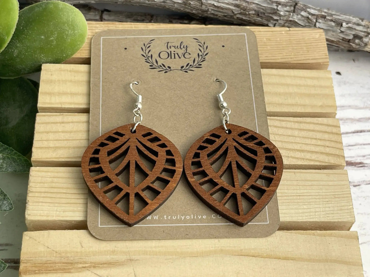 Truly Olive Small Lightweight Wood Geometric Earrings - Wear All Day - Earrings Dangle Earrings