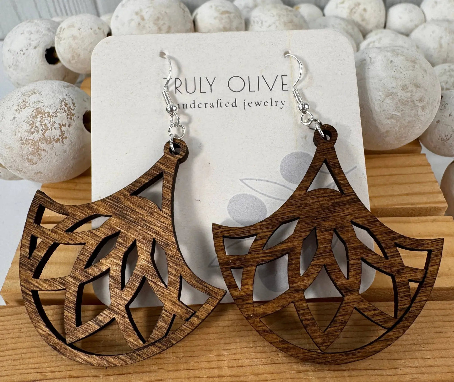 Truly Olive Fan Shape Lightweight Wood Earrings - Earrings Dangle Earrings