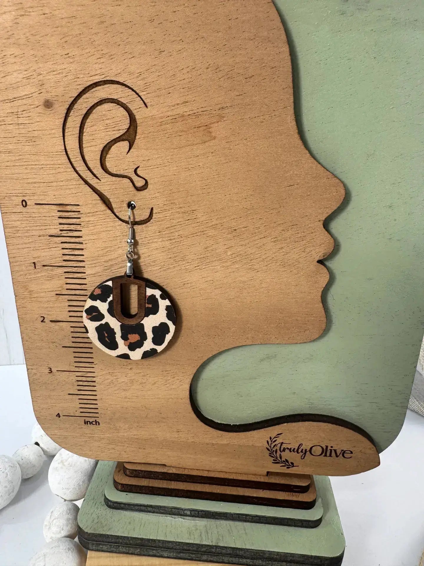 Truly Olive Leopard Pattern Wood Earrings - Earrings Dangle Earrings