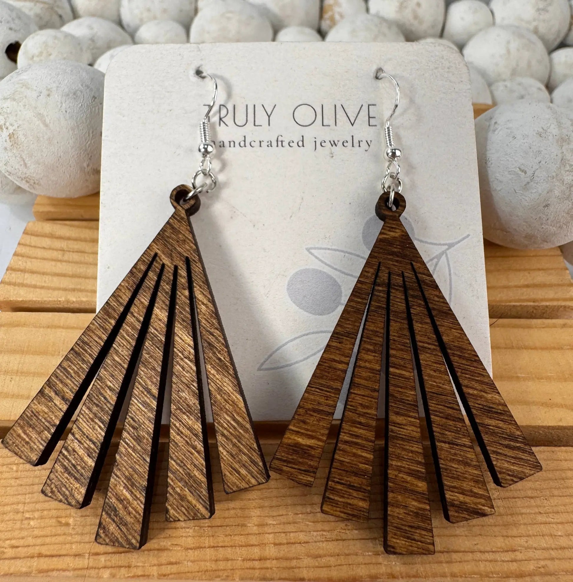 Truly Olive Wood Statement Earrings - Earrings Dangle Earrings