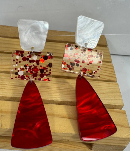 Truly Olive Red and White Long Dangle Holiday Earrings - Earrings Dangle Earrings