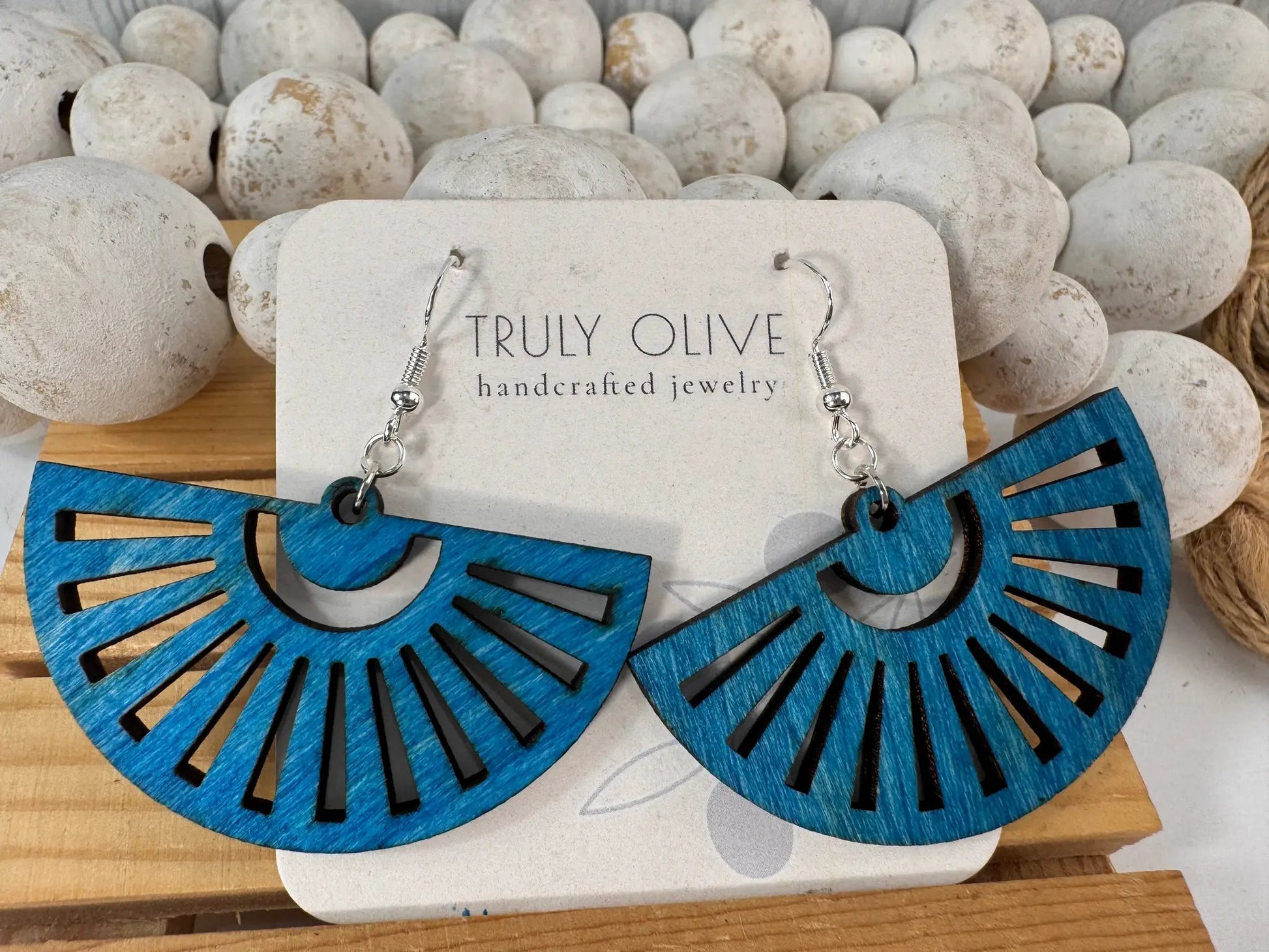 Truly Olive Fan Shape Wood Earrings - Earrings Dangle Earrings